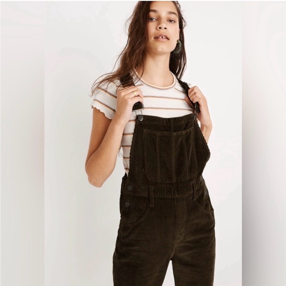 Madewell Corduroy Overalls, dark olive, size XL EUC - Picture 1 of 7